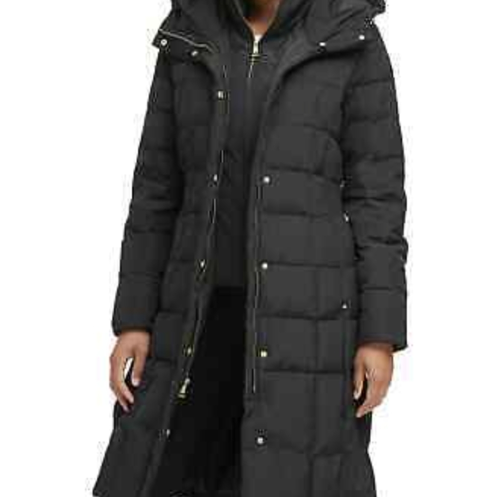 Cole Haan Bib Insert Down and Feather Fill Coat Black Petite Small - Picture 2 of 9